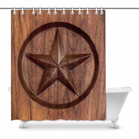 Mkhert Western Texas Star In Wood Waterproof Shower Curtain Decor