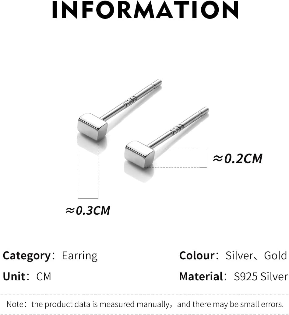 Sterling Silver Petite Premium Stud Earrings, Non-Allergenic Minimalist Flat Bar Earrings[m643]