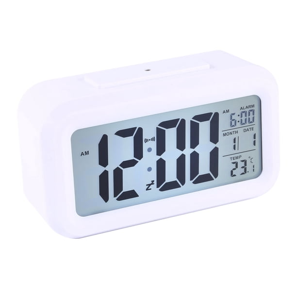 Reloj despertador digital de escritorio con luz de fondo LED y función de repetición, calendario de temperatura, pantalla local
