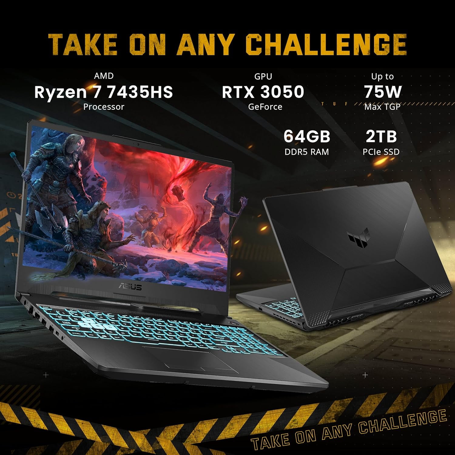 ASUS TUF A15 15.6" FHD 144Hz Gaming Laptop, AMD Ryzen 7 7435HS, NVIDIA GeForce RTX 3050, 64GB DDR5, 2TB SSD, Backlit Keyboard, Wi-Fi 6, Win 11 Pro, Black, 256GB Docking Station Set