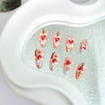 thumbnail image 3 of French Tip Press on Nails Short Oval Fake Nails with Designs Flower Glue on Fingernail 3D Gold False Nails Nude Pink Artificial Nail Glossy Full Cover Stick on Nails for Women, 3 of 10