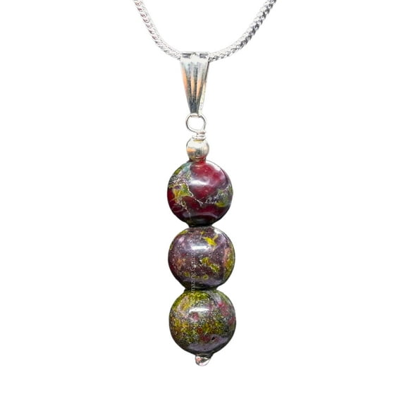 Dragon Bloodstone Bead Necklace - Silver Necklace Pendant Jewelry for Women