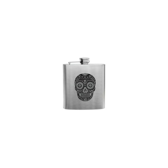True Dia De Los Muertos Flask for Whiskey, Vodka, Camping, Gifts 6oz Silver