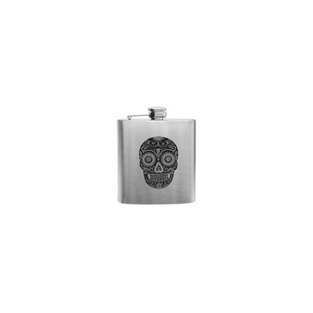 True Dia De Los Muertos Flask for Whiskey Vodka Camping Gifts 6oz Silver