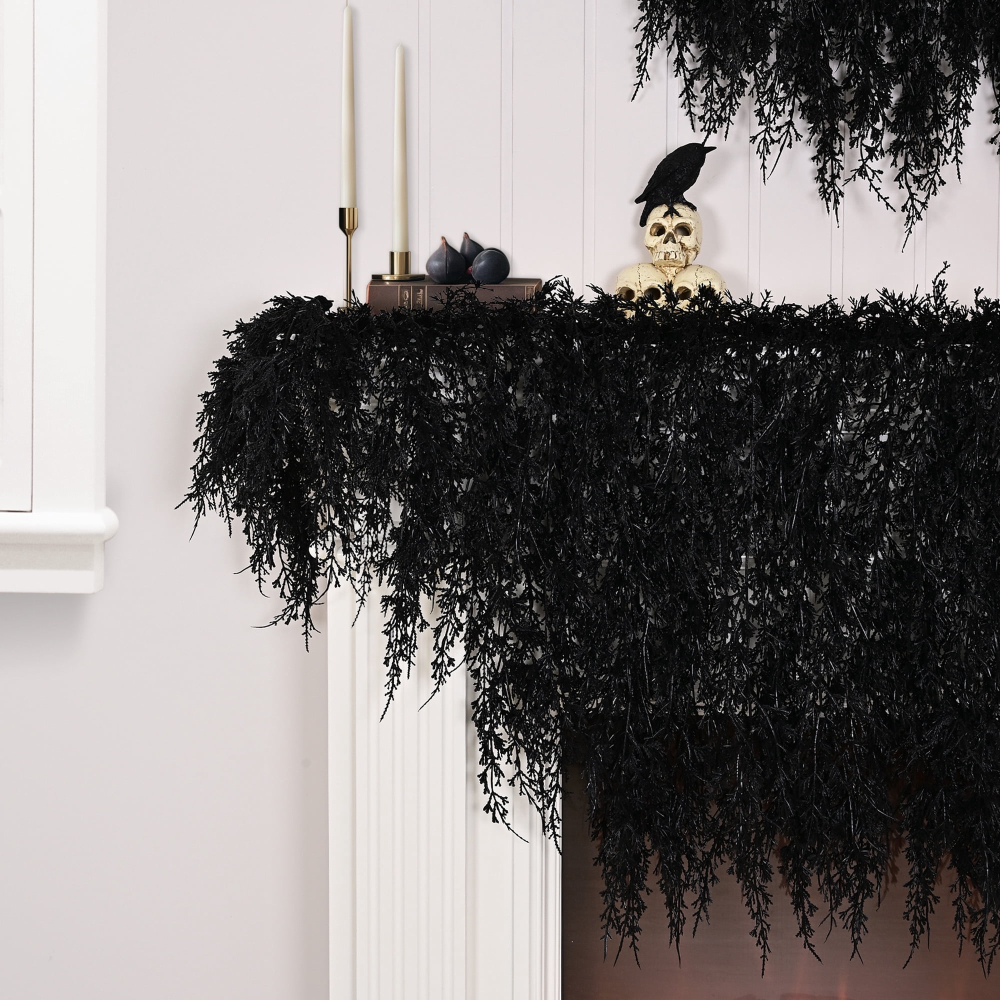 My Texas House Halloween Drapey Faux Cedar Garland, Black, 6'