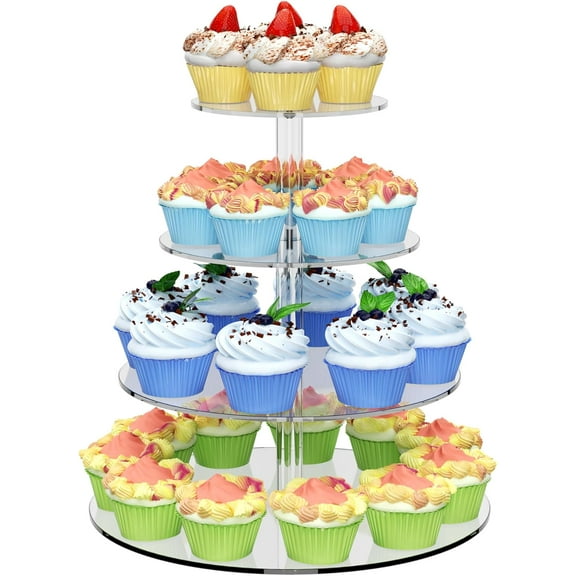 4 Tier Round Cupcake Stand, Acrylic Cupcake Display Stand for 38 Cupcakes, Clear Cupcake Holder Stand for Dessert Table, Cupcake Tower Stand for Wedding Birthday Party Graduation
