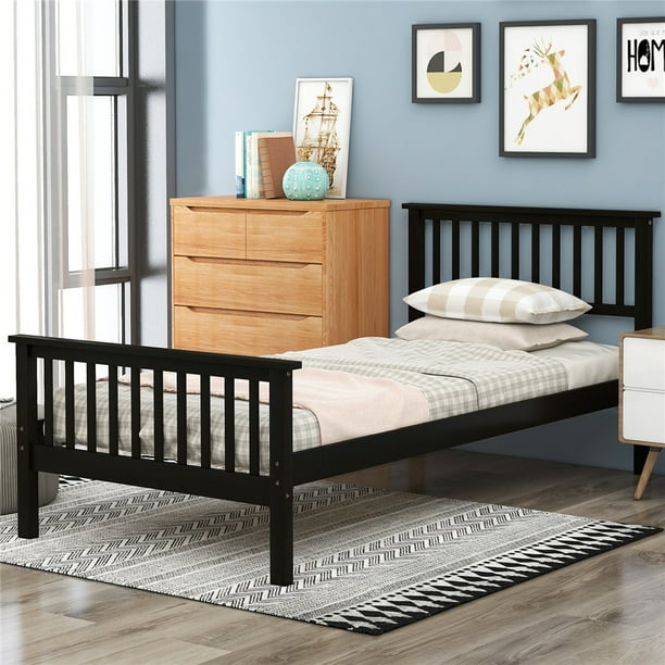 Espresso Wood Bed Frame For Twin Size, Espresso Wood Platform Bed Frame