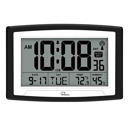 Date and Second Large Display,Auto DST,Great Clocks for Seniors,Living Room and Office 14 Inches Oversize Battery Operated Desk Clock with Temperature WallarGe Auto Set Large Digital Wall Clock