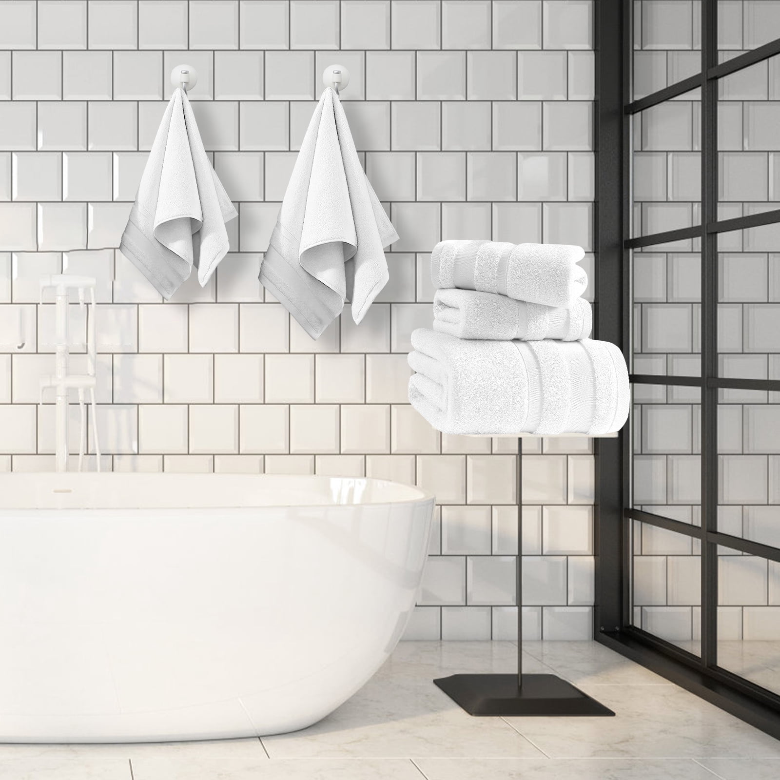 TOPCHANCES 6-Piece Towel Set, Ultra Absorbent Cotton Bath Towels Set (White)