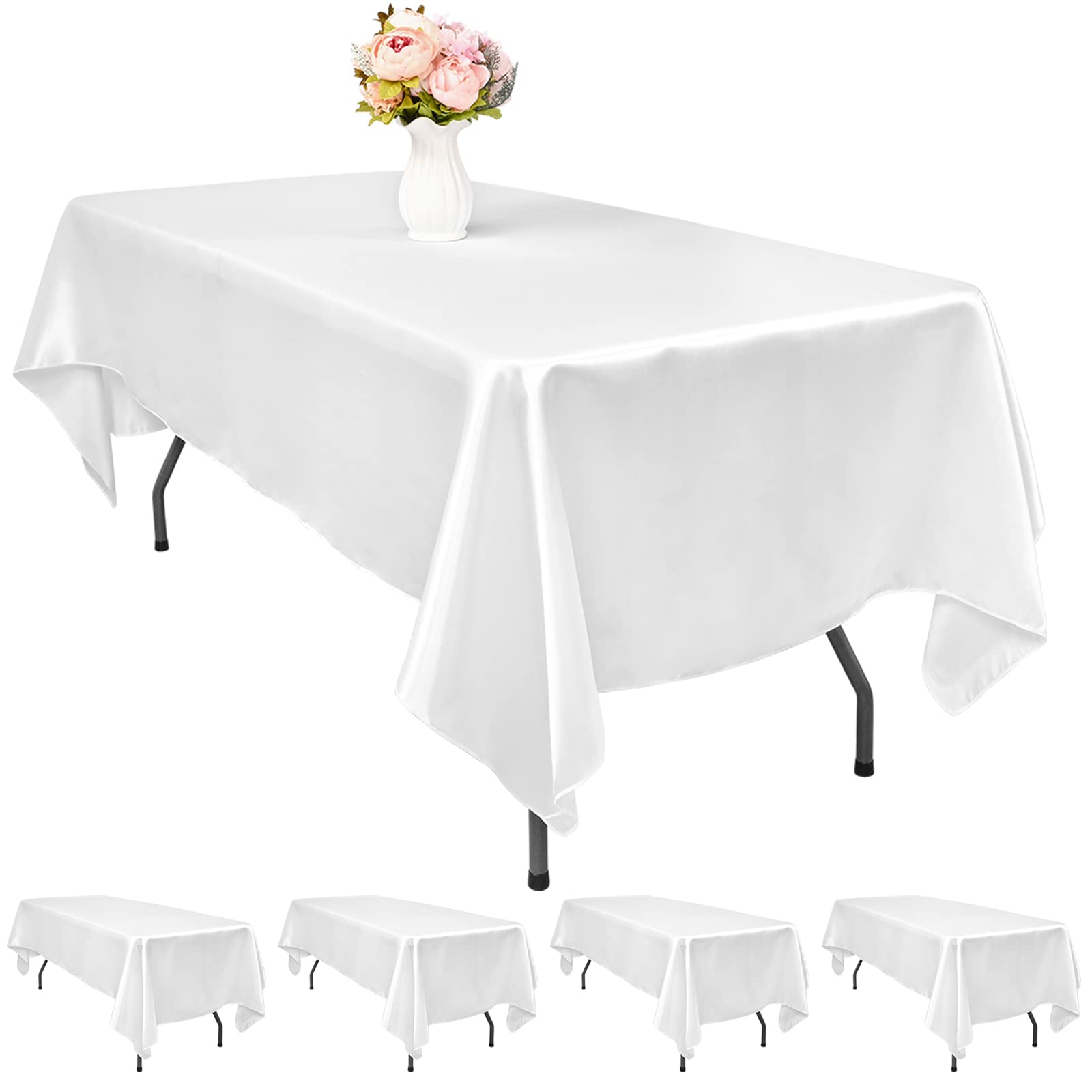 5 Pack White Satin Tablecloth Table Overlay Cover Bright Slik Table