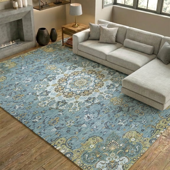 Addison Rugs Mayfield Premium Machine Washable Traditional Global Teal Rectangle Rug, 10' x 14'