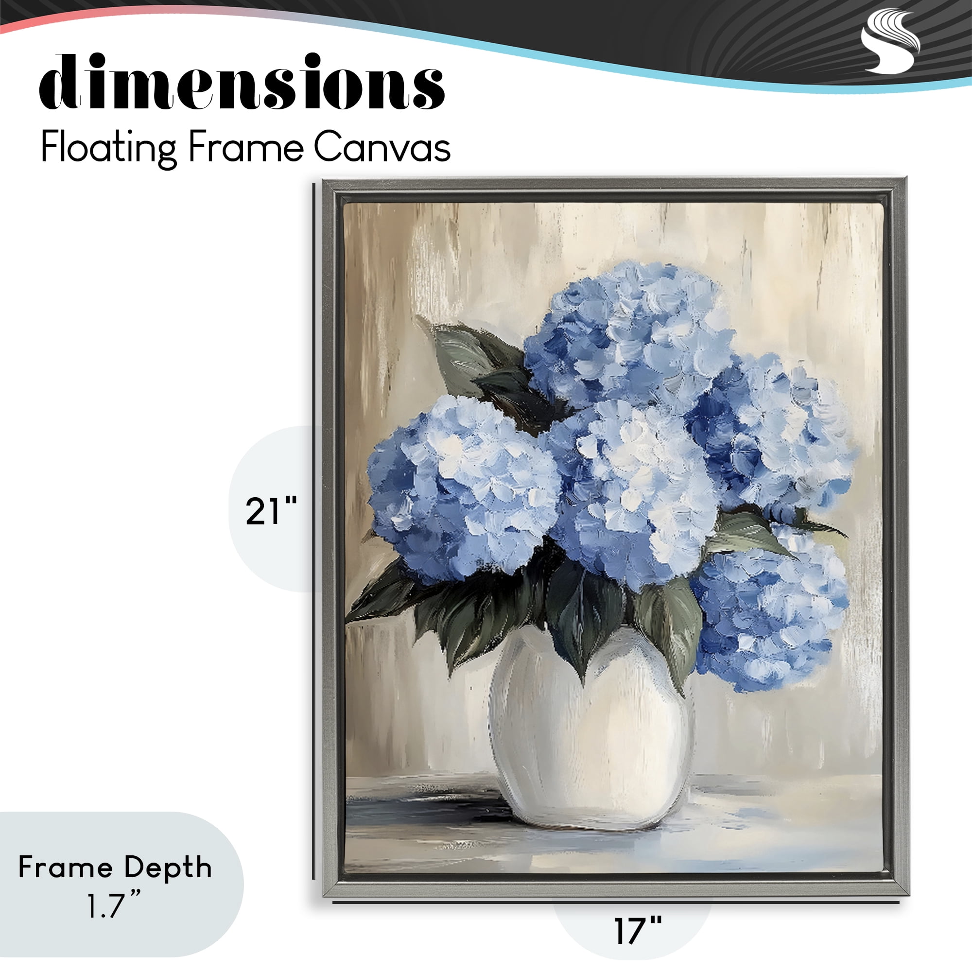 Stupell Industries Painted Hydrangeas in White Vase Gray Framed Floater Canvas Wall Art, design by Creative Studio