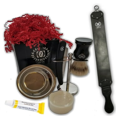 BARBER PROFESSIONAL SHAVING KIT LONG HANDLE DE STRAIGHT RAZOR, BRUSH, CUP, SOAP