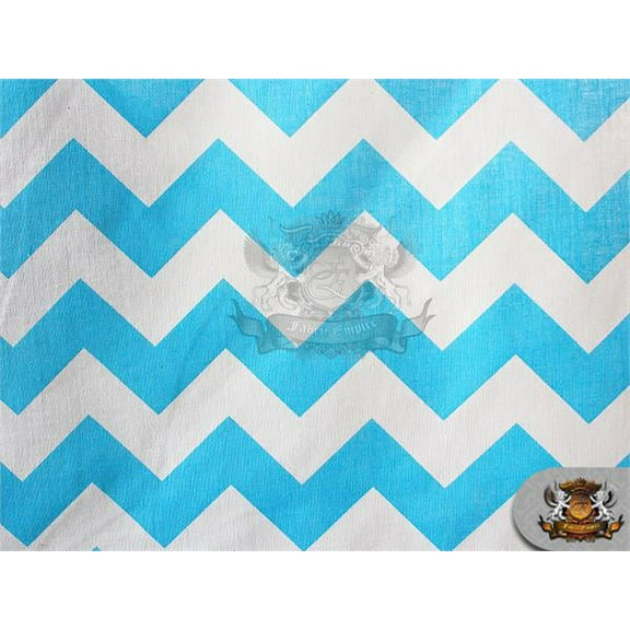 Polycotton Printed Fabric Large Chevron TURQUOISE WHITE / 60" Wide / Sold by the yard