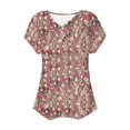 thumbnail image 3 of HAPIMO Women's Loose Pullover Tunic Clearance Elegant Casual Workout Tops for Teen Girls Trendy Summer Tees Floral Boho Graphic V Neck Ruched Button Shirts Short Sleeve Red M, 3 of 4