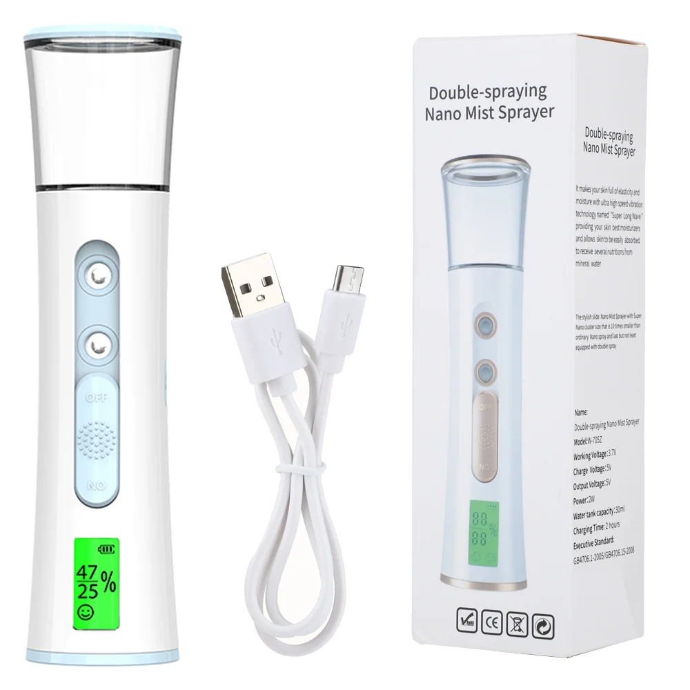 Ultrasonic Nano Mist Sprayer with Dual Spray Heads and LED Display - Portable Facial Steamer and Hydrating Humidifier for Skin Moisturization and Care
