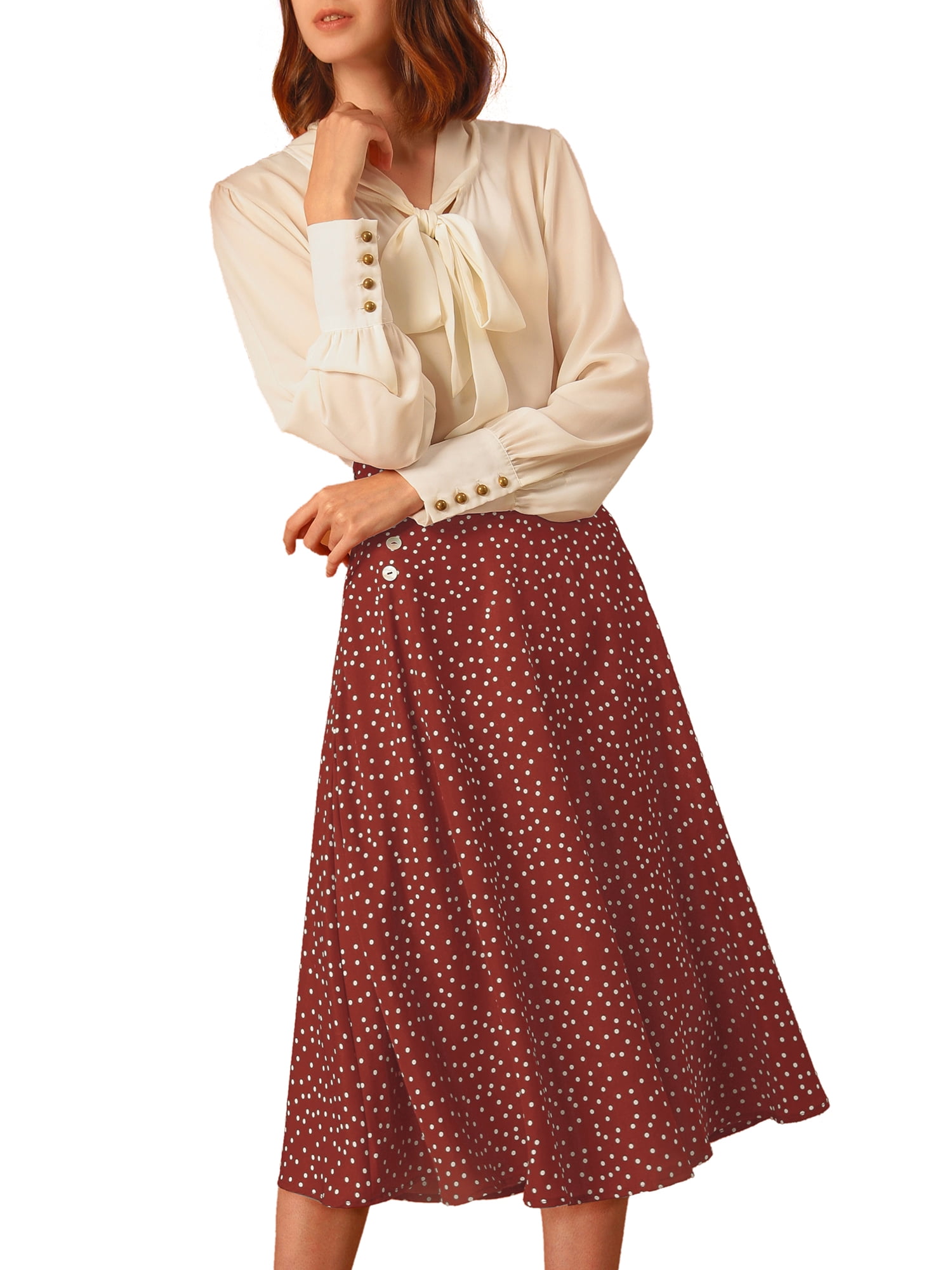 DARING DIVA Retro Polka Dots Elastic Waist Vintage A-Line Midi Skirt XL Red