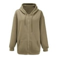 thumbnail image 4 of Dyfzdhu Zip up Hoodie for Women Fall Oversized Sweatshirt With Pocket Casual Drawstring Solid Color Long Sleeve Jacket Khaki, 4 of 5