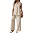 thumbnail image 2 of Cagogo Women's V Neck Sleeveless 2 Piece Set Casual Vacation Outfits Loose Wide Leg Pants Boho Travel Lounge Sets Summer Cruise Clothes, Khaki L, 2 of 6