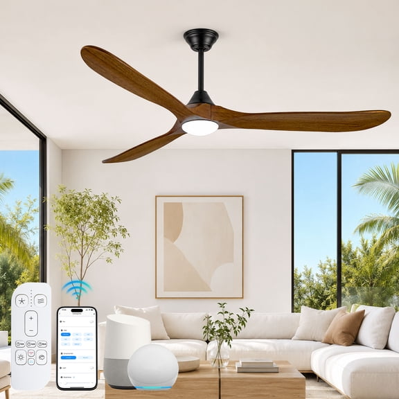 70 inch Outdoor Ceiling Fans with Lights for Patios, Commercial Dimmable 3 Blades Wood Propeller Ceiling Fan with Alexa/App Remote Control for Indoor Exterior Porch