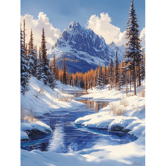 Winter Mountain River Landscape Canvas Print/Wall Art, Suitable for Living Room, Hotel, and Gallery Wall Decor