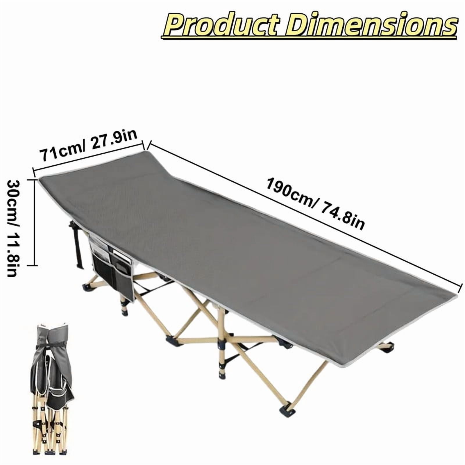 Heavy-Duty Folding Bed Frame with Adjustable Backrest, Portable Camping Cot, Indoor/Outdoor Daybed with Removable Pad