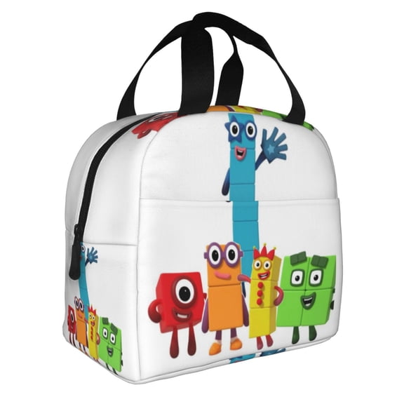 Number Blocks Cartoon Lunch Bag Reusable Insulated Lunch Box Cooler Tote Bag Unisex Handle Lunchbag For Office/Hiking/Camping/Picnic/Beach