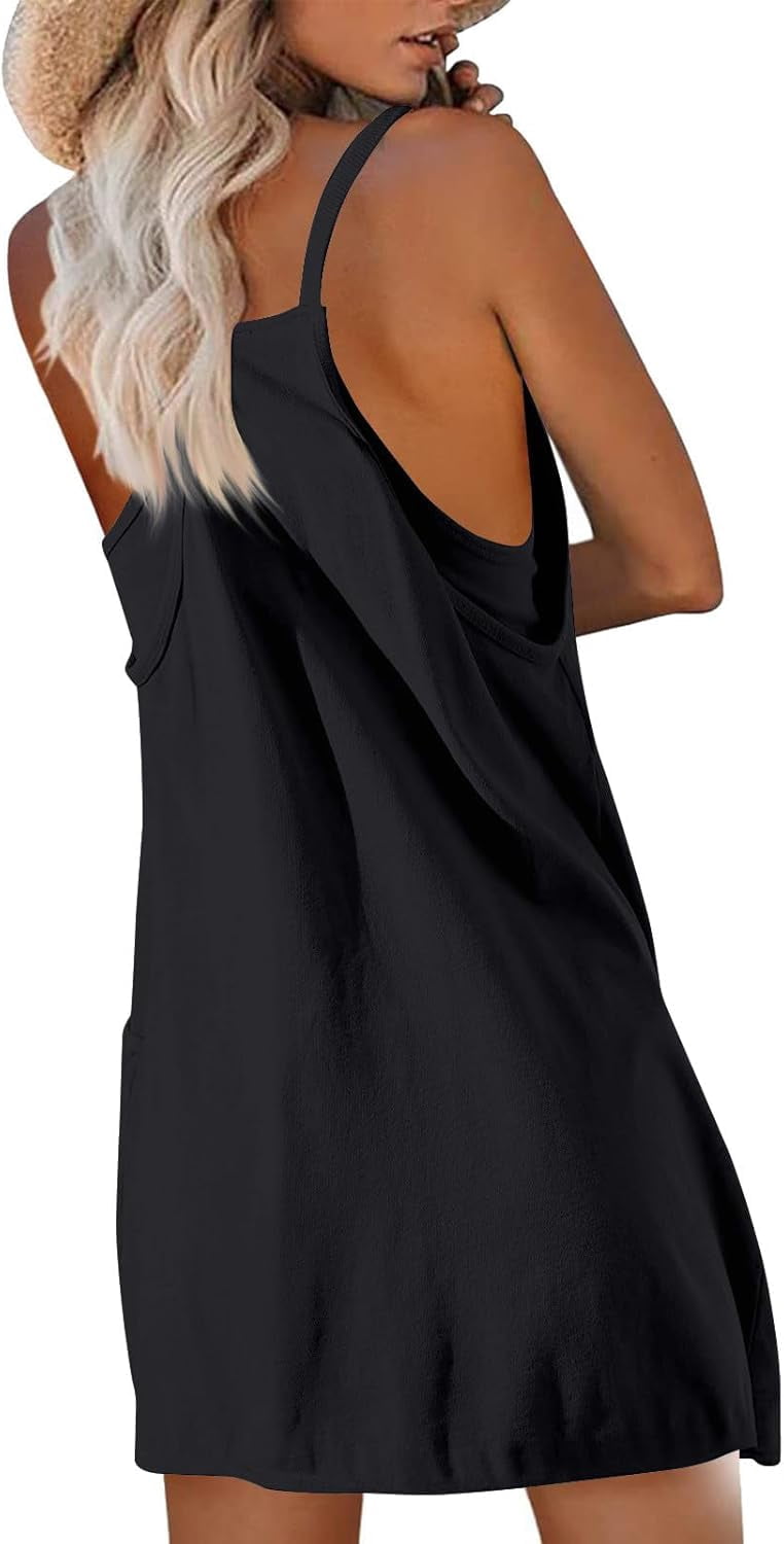 Women Tennis Dress Built in Shorts Adjustable Straps Hot Shot Mini Dress Athletic Workout Golf Dresses with Pockets