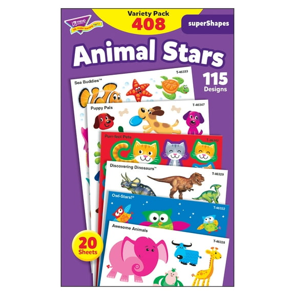 TREND, TEP46928, Animal Fun Stickers Variety Pack, 408 / Pack, Multicolor