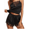 thumbnail image 1 of Women 2PCS Lingerie Loose Hollow Lace Sling V-Neck Top Short Elastic Band Pants, 1 of 10