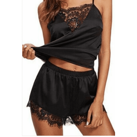 

Puloru Women Silk Satin Pajamas Set Babydoll Nightwear Lingerie