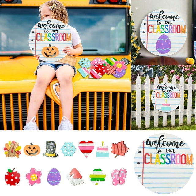 Customizable Door Hanging Plaque with Interchangeable Numerals and Twelve Festive Designs for Year Round Wall and Garden Display