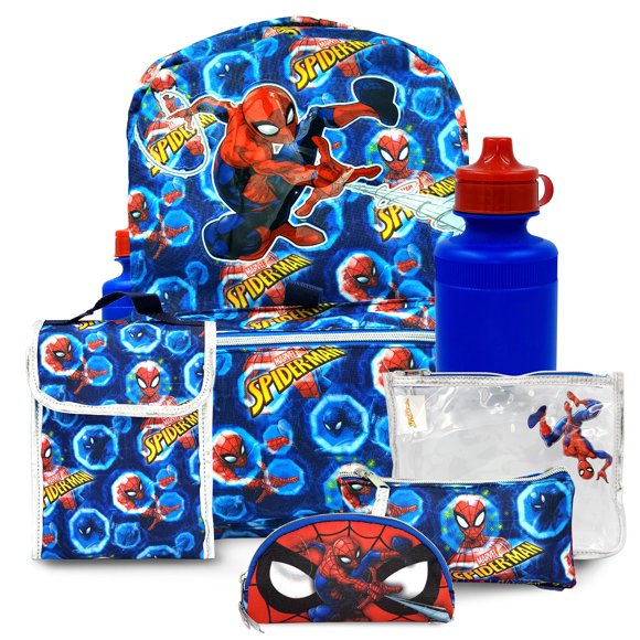 Spiderman Backpack 16 inch Kids Backpack with Lunch Box- 6 Piece Set for Kids