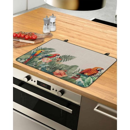 

Summer Botanical Stove Top Covers for Electric Stove Heat Insulation Fireproof Glass Cooktop Cover Counter Top Glass Stove Cover for Prevent Scratches 36 x21 Tropical Plants Birds Farmhouse