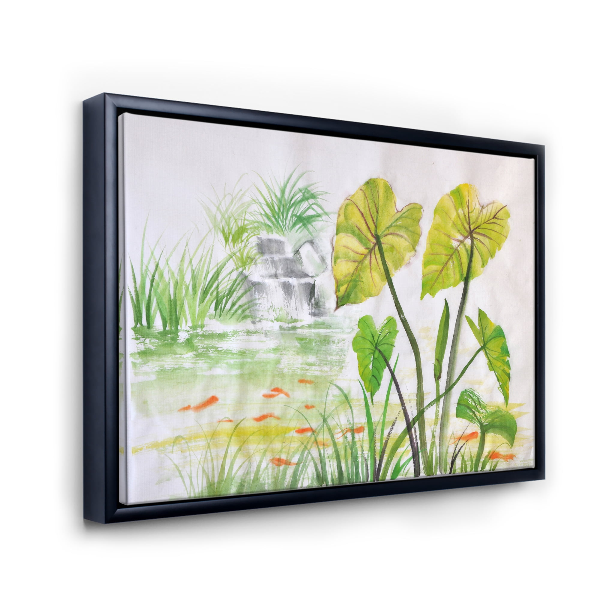 Designart 'Ancient Lotus Pond' Lake House Framed Canvas Wall Art Print