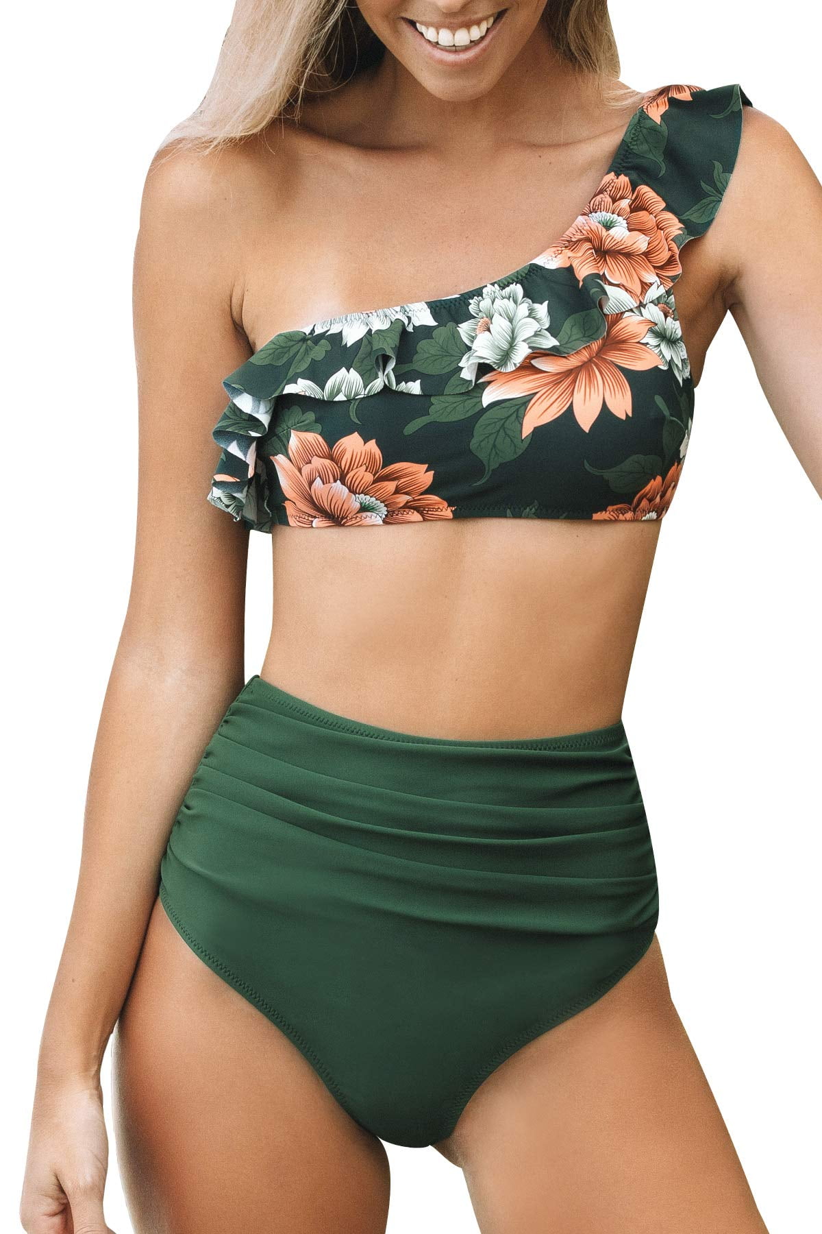 CUPSHE Womens Floral Print Ruffled Shoulder Straps Bikini