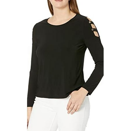 NINE WEST Women's Black Cold Shoulder Strap Top, Medium