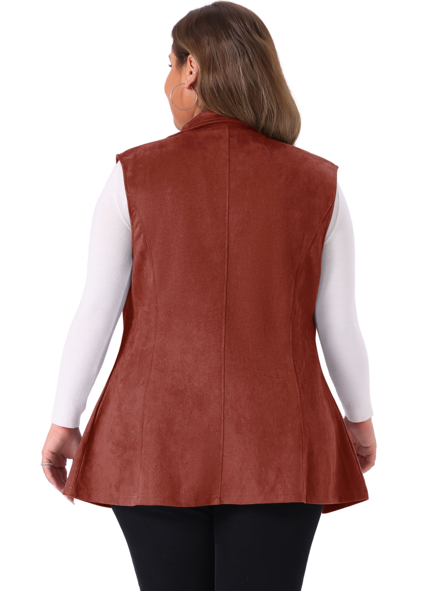 DARING DIVA Women's Plus Size Lapel Sleeveless Lightweight Suede Vests 2X Rust