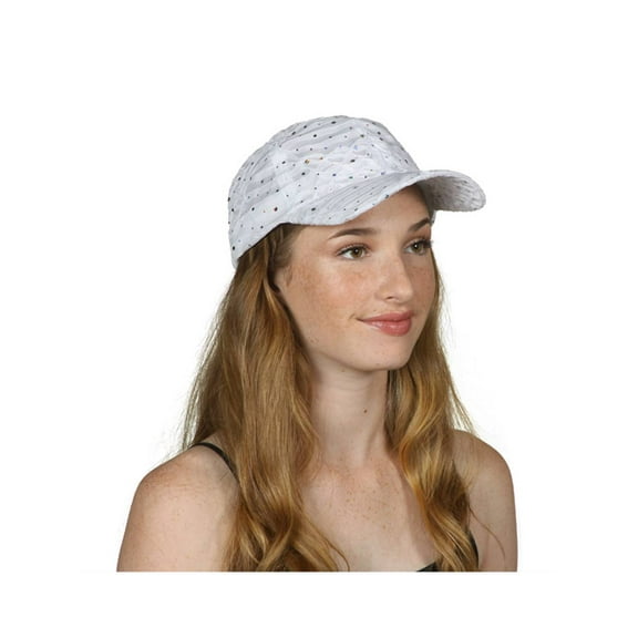 Womens Sequin Trim Baseball Cap - White