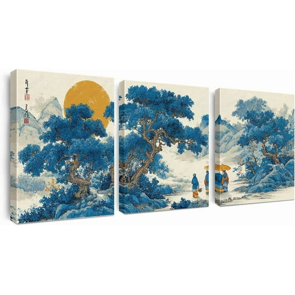 Country Paintings Canvas Art,Coastal Path Canvas Art with Colorful Wildflowers and ASPENsssTrees Ideal for Home Decor Gift for Nature Lovers(Only canvas)