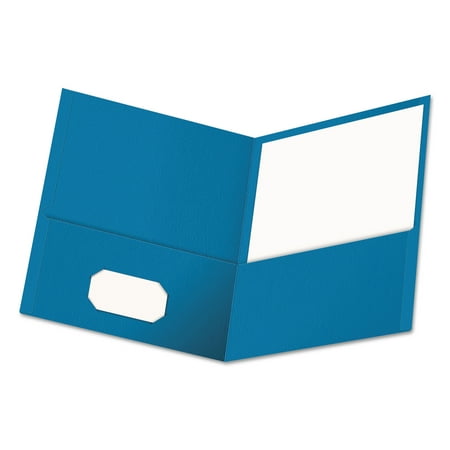 - Universal Two-Pocket Portfolio, Embossed Leather Grain Paper, Light Blue, 25/Box -UNV56601