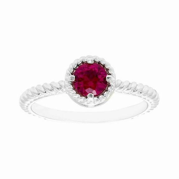 Stackable Ruby Cz Beaded Ring, 925 Sterling Silver Round 6 mm Ruby Cz Gemstone Women Wedding Ring, Bridal Engagement Ring