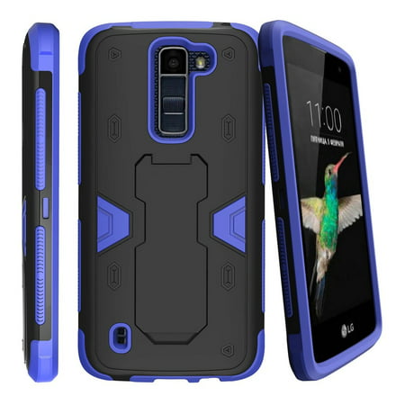 LG K7 Case | LG Tribute 5 Blue Silicone Case [Max Defense] Case w/ Holster + Kickstand - (Best Lg K7 Case)