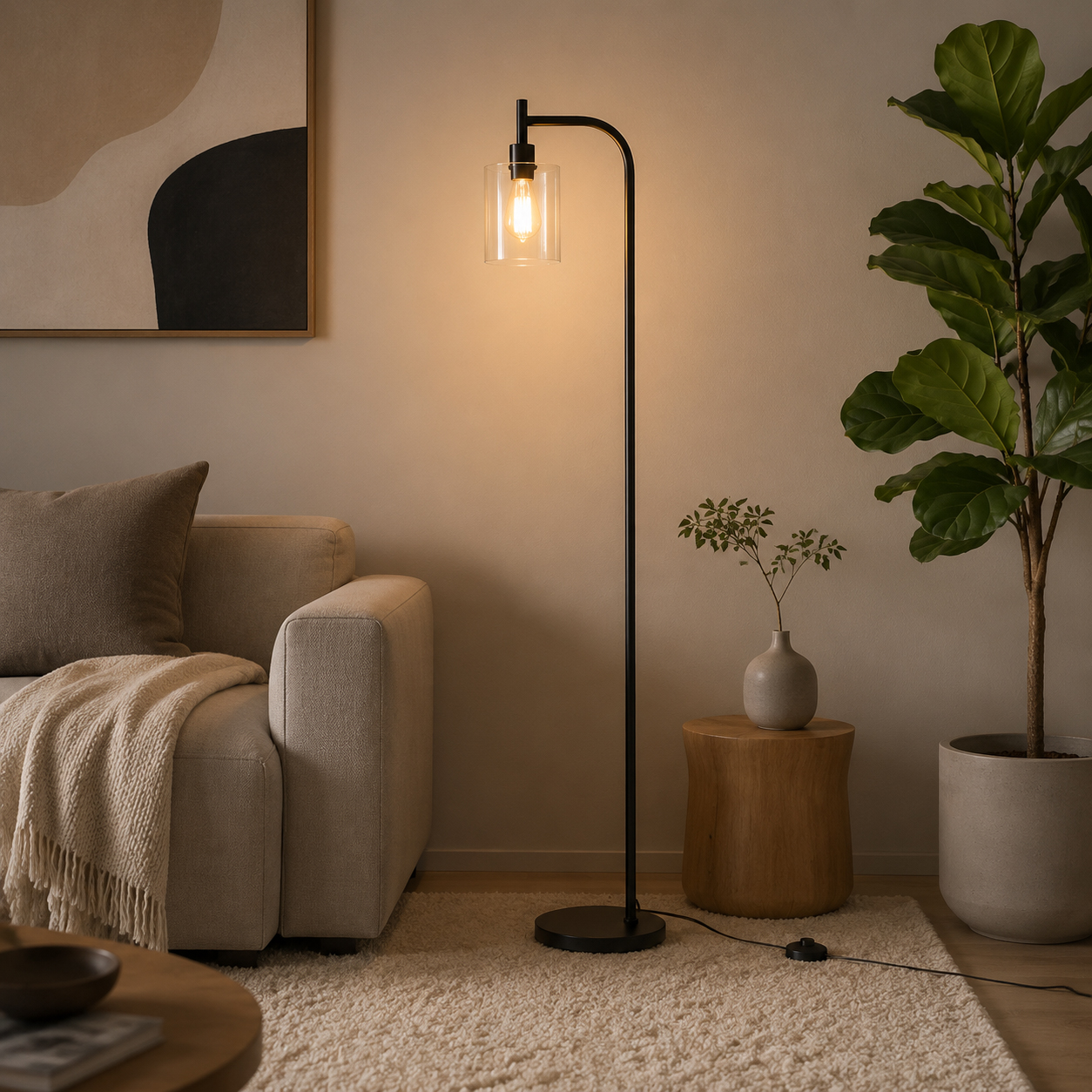 Coliware Arc Floor Lamp with Acrylic Lampshade, Modern Tall Standing Lamp with Foot Pedal Switch, Farmhouse Industrial Pole Light for Living Room Bedroom Yard, Bright LED Bulb Included