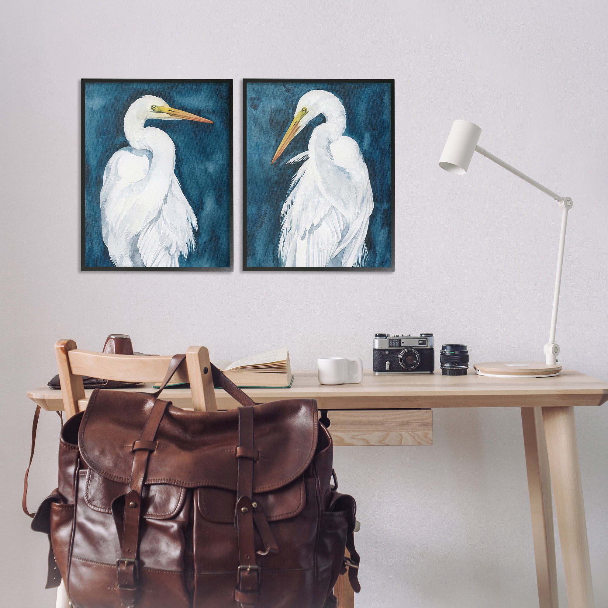 Stupell Industries Elegant Egrets on Blue Animals & Insects Painting Black Framed Art Print Wall Art, 16 x 20, Set of 2