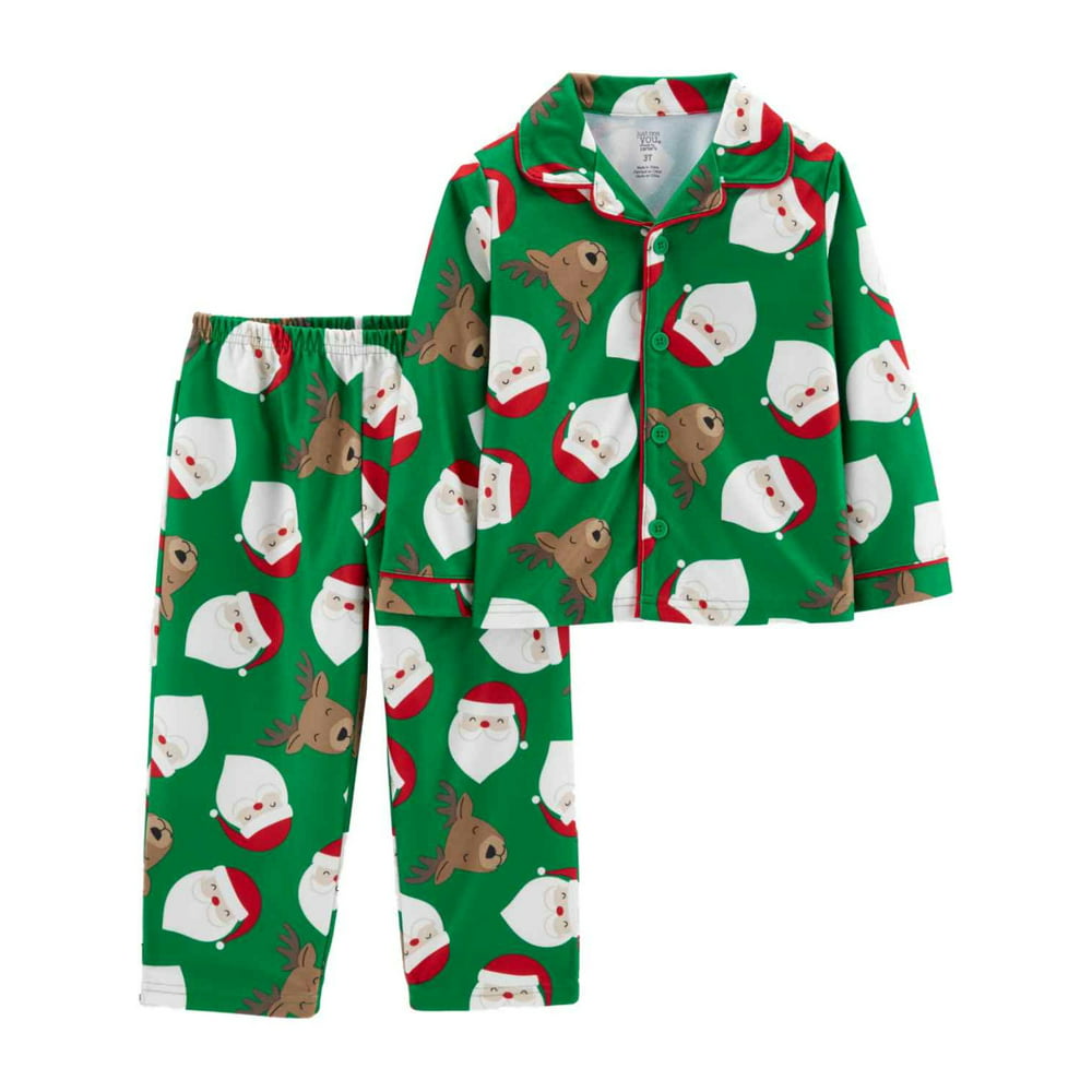 Carter's Carters Infant & Toddler Boys Green Santa Reindeer Christmas Holiday Pajamas