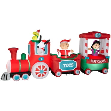 Gemmy Christmas Airblown Inflatable Peanuts Train Scene , 7.5 ft Tall, Multi