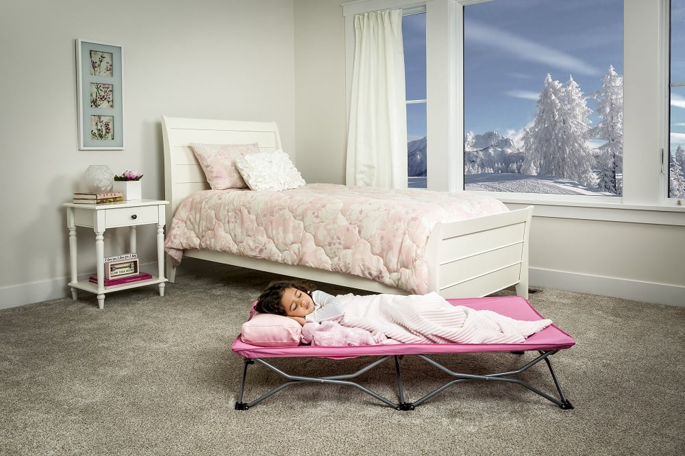 pink travel cot with mattress