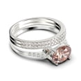 thumbnail image 2 of Dazzling Art Deco 2.50 Carat Oval Cut Morganite And Diamond Moissanite Unique Engagement Ring, Wedding Ring, Two Matching Band in 925 Sterling Silver With 18k White Gold Plating Gift For Woman, 2 of 4
