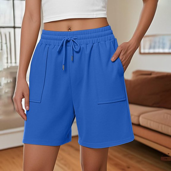 Gsakboxl Women's Shorts Women Fashion Drawstring Tie High Waist Wide Leg Casual Loungewear Shorts With Convenient Side Pockets A